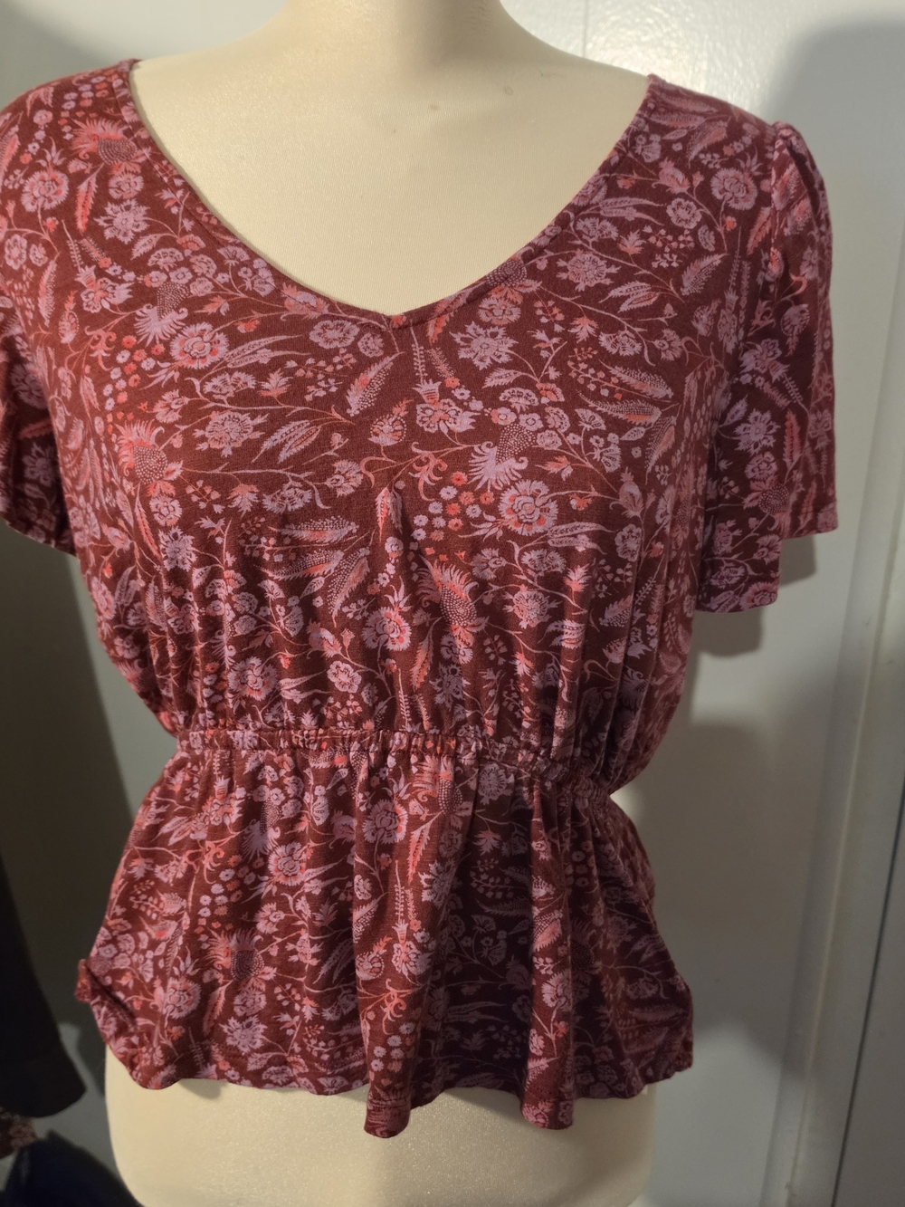 Lucky Brand Red Floral Peplum Top